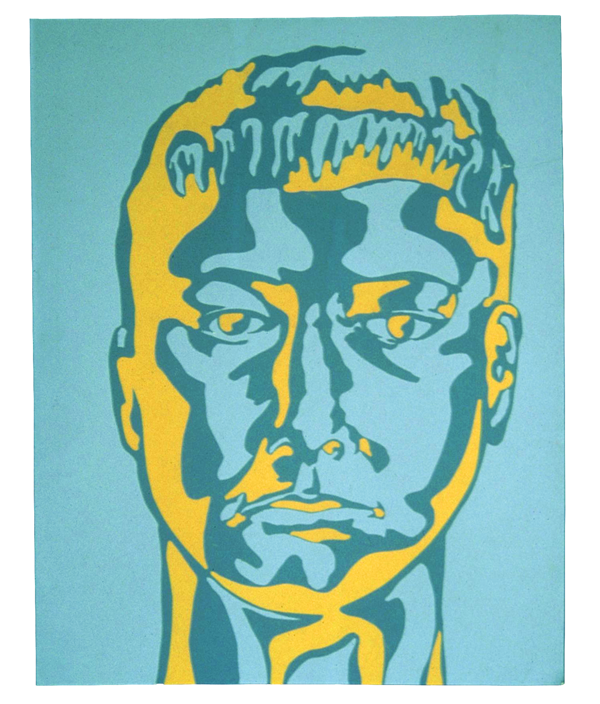 self-portrait made from blue and orange cut paper